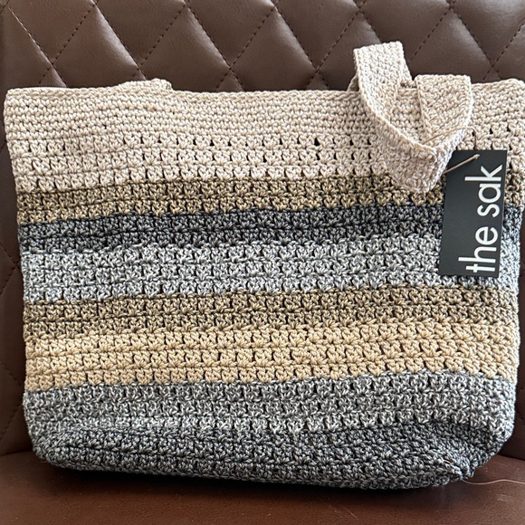 The Sak Neutral Striped Crochet Tote - Picture 1 of 10